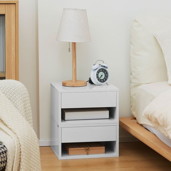 HOMCOM Set 2 Floating Nightstands - Noční stolky se zásuvkou do ložnice a obývacího pokoje 37x32x21 cm Bílá | Aosom