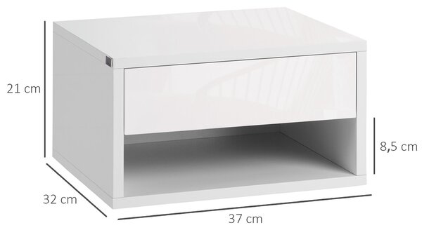 HOMCOM Set 2 Floating Nightstands - Noční stolky se zásuvkou do ložnice a obývacího pokoje 37x32x21 cm Bílá | Aosom