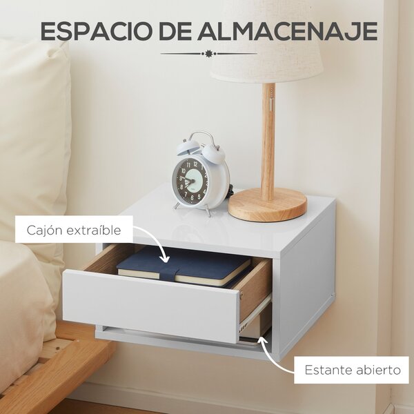HOMCOM Set 2 Floating Nightstands - Noční stolky se zásuvkou do ložnice a obývacího pokoje 37x32x21 cm Bílá | Aosom