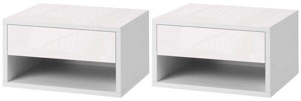 HOMCOM Set 2 Floating Nightstands - Noční stolky se zásuvkou do ložnice a obývacího pokoje 37x32x21 cm Bílá | Aosom