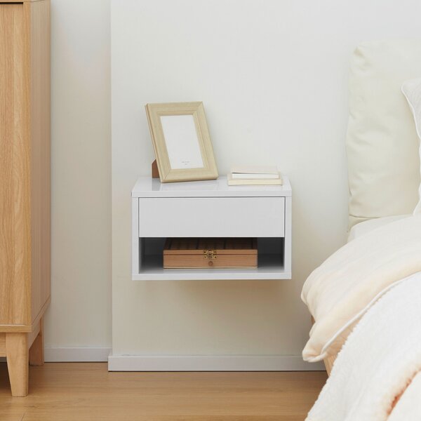 HOMCOM Set 2 Floating Nightstands - Noční stolky se zásuvkou do ložnice a obývacího pokoje 37x32x21 cm Bílá | Aosom