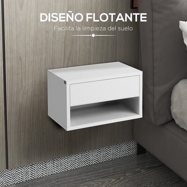 HOMCOM Set 2 Floating Nightstands - Noční stolky se zásuvkou do ložnice a obývacího pokoje 37x32x21 cm Bílá | Aosom