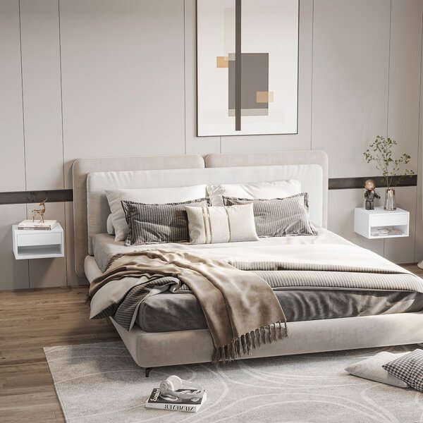 HOMCOM Set 2 Floating Nightstands - Noční stolky se zásuvkou do ložnice a obývacího pokoje 37x32x21 cm Bílá | Aosom