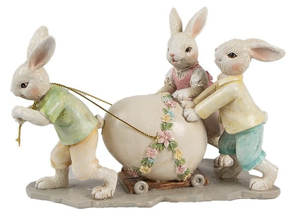 Dekorace králíčci táhnoucí vajíčko - 17*8*11 cm - Clayre & Eef