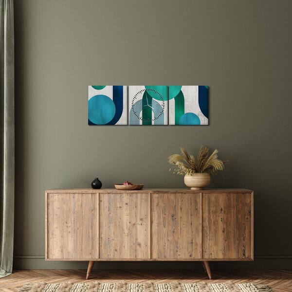 Obraz - Čáry a kruhové tvary (s hodinami) (90x30 cm)