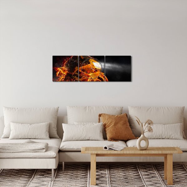 Obraz - Motorkář s plameny (s hodinami) (90x30 cm)