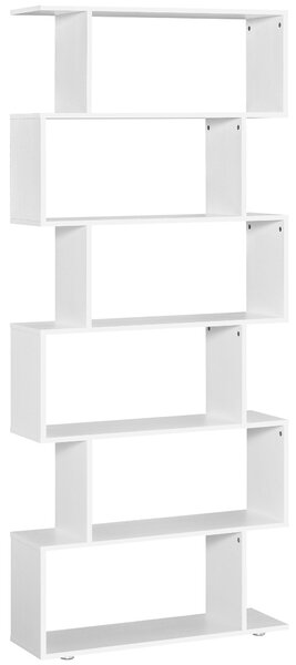 HOMCOM Knihovna s 6 policemi Dřevěná S Tvar 80x24x191 cm | Aosom