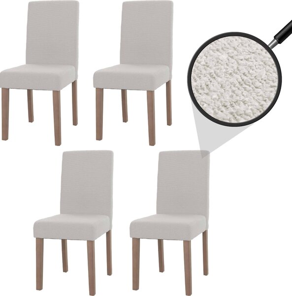 Sada 4 jídelních židlí Littau, kuchyňská židle s vysokým opěradlem, látka/textil bouclé dřevo krémová, nohy v přírodní barvě
