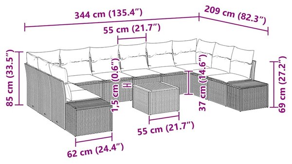 Sada zahradních pohovek 11 ks Černá polyratan 3348006