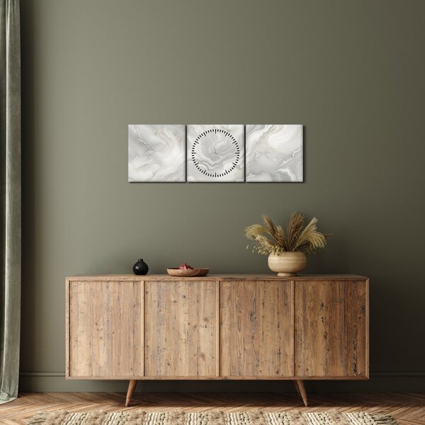 Obraz - Přírodní mramorová textura (s hodinami) (90x30 cm)