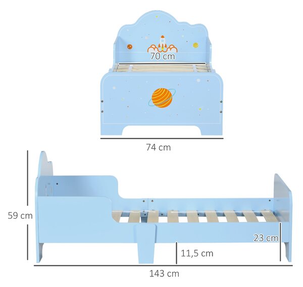 Dětská postel ZONEKIZ pro děti ve věku 3-6 let 143x74x59 cm Dřevěná postel s bezpečnostními zábranami Max zatížení 80 kg Moderní nábytek do ložnice Mo