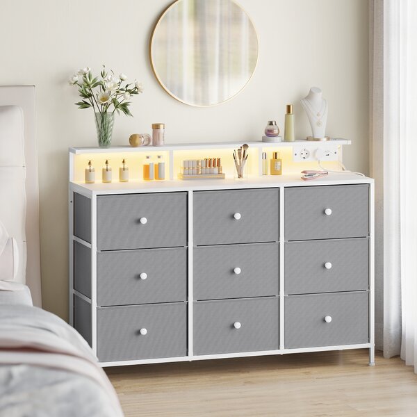 Komoda SONGMICS, úložná skříňka s 9 zásuvkami a LED osvětlením
