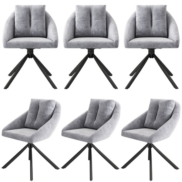 SWeiko jídelní židle sametová židle čalouněná židle otočná židle, prodyšná sametová tkanina, ergonomický design, 6 ks, šedá barva