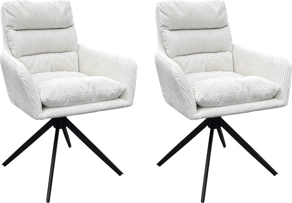 ByLIVING Jídelní židle set 2 PURA / Hrubá šňůra smetanově bílá / Kovový rám černý matný / Skořepina sedáku otočná o 360° / Š 58, V 74, H 60 cm