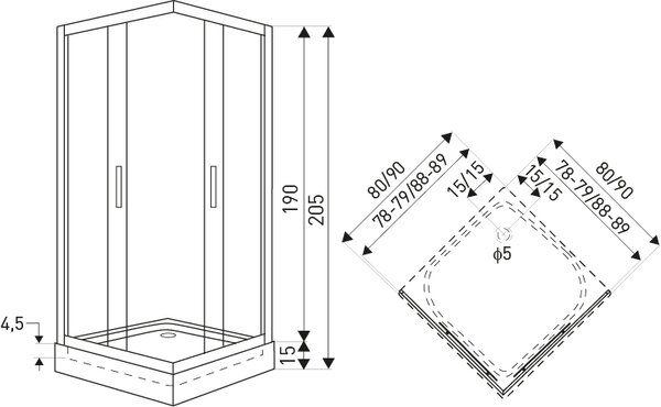 Novoterm Čtvercový sprchový kout NV-Soho 80x80 černá/ornamentní sklo - bez vaničky