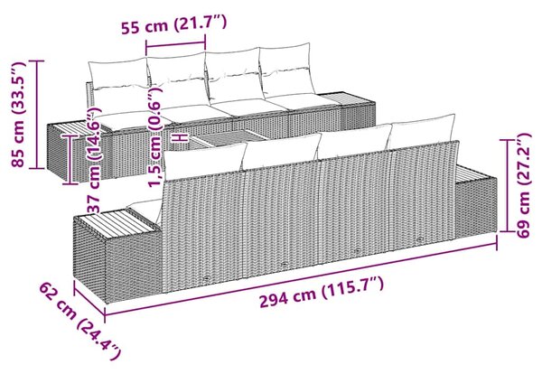 Sada zahradních pohovek 9 ks Béžová Poly ratan 3348051
