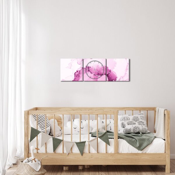 Obraz - Růžový dekor (s hodinami) (90x30 cm)
