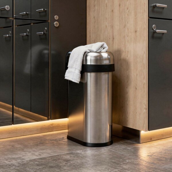 Odpadkový koš Simplehuman pro obchodní prostory – 50 L, SLIM, otevřený, kartáčovaný nerez