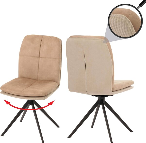 Sada 2 jídelních židlí HWC-M68, kuchyňská židle křeslo, otočná automatická poloha, kov tkanina/textil béžová