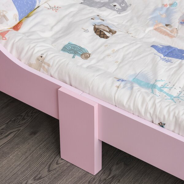 Dětská postel HOMCOM pro děti od 3 let, 143x73x60 cm, dřevěná postel s potiskem korunky, nosnost 50 kg, růžová | Aosom