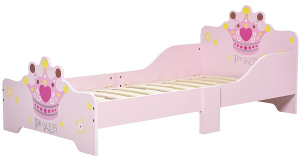 Dětská postel HOMCOM pro děti od 3 let, 143x73x60 cm, dřevěná postel s potiskem korunky, nosnost 50 kg, růžová | Aosom
