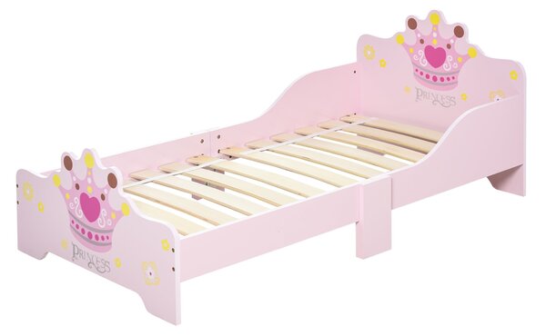 Dětská postel HOMCOM pro děti od 3 let, 143x73x60 cm, dřevěná postel s potiskem korunky, nosnost 50 kg, růžová | Aosom