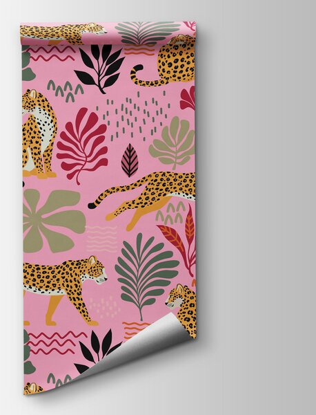 Fototapeta Vzor s leopardy a květinami, Fototapety s pírky, Populární fototapety - Tapeko.co.cz