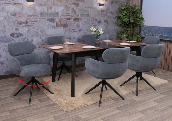 Sada 6 jídelních židlí HWC-O77, kuchyňská židle, otočná s automatickým vrácením, látka (310g/m²) žinylka Oeko-Tex šedomodrá