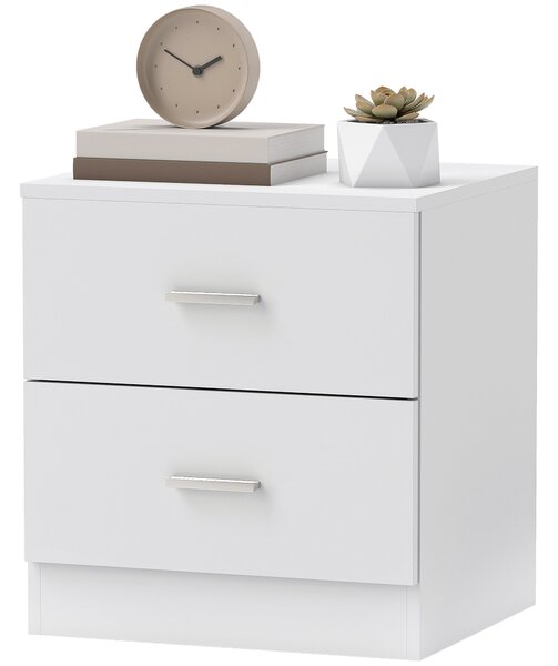 HOMCOM Moderní Noční Stolek s 2 Zásuvkami, Stolek do Obývacího Pokoje a Ložnice, Nosnost 30 kg, 45x39,5x49 cm, Bílý | Aosom