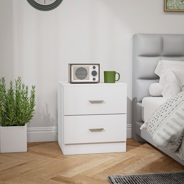 HOMCOM Moderní Noční Stolek s 2 Zásuvkami, Stolek do Obývacího Pokoje a Ložnice, Nosnost 30 kg, 45x39,5x49 cm, Bílý | Aosom