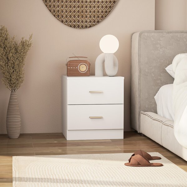 HOMCOM Moderní Noční Stolek s 2 Zásuvkami, Stolek do Obývacího Pokoje a Ložnice, Nosnost 30 kg, 45x39,5x49 cm, Bílý | Aosom