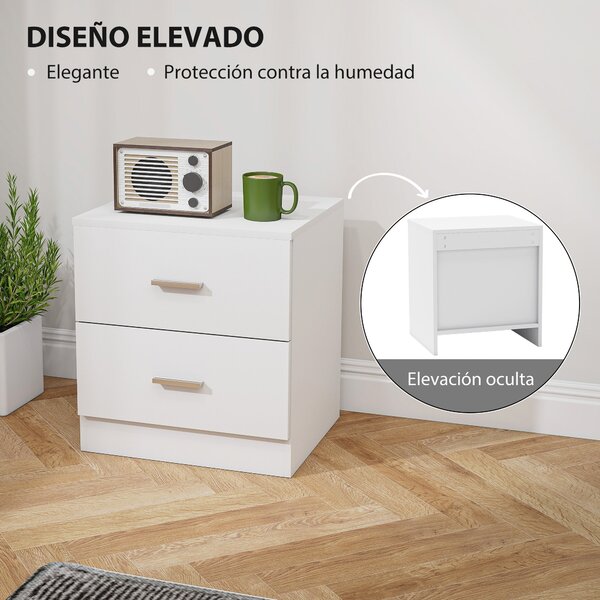HOMCOM Moderní Noční Stolek s 2 Zásuvkami, Stolek do Obývacího Pokoje a Ložnice, Nosnost 30 kg, 45x39,5x49 cm, Bílý | Aosom