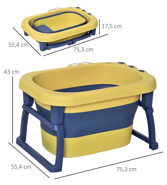 HOMCOM Skládací dětská vana pro dítě od 0 do 6 let, kapacita 105 l, rozměry 75,3x55,4x43 cm, přenosná vana pro děti s protiskluzovými nohami a odtokov