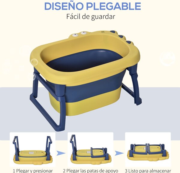 HOMCOM Skládací dětská vana pro dítě od 0 do 6 let, kapacita 105 l, rozměry 75,3x55,4x43 cm, přenosná vana pro děti s protiskluzovými nohami a odtokov