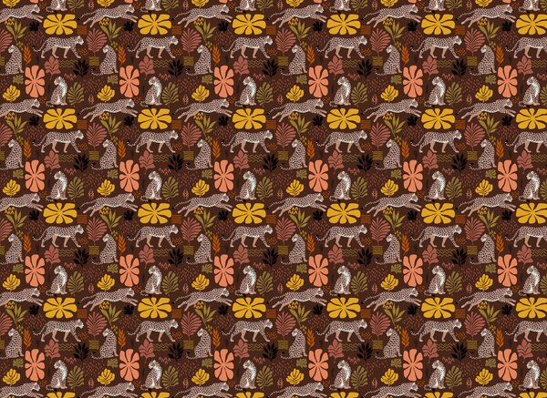 Fototapeta Vzor s leopardy a květinami, Přírodní fototapety, Populární fototapety - Tapeko.co.cz