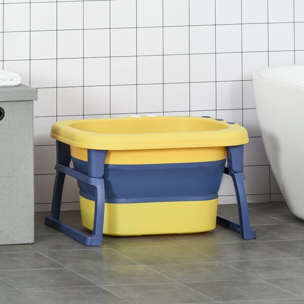 HOMCOM Skládací dětská vana pro dítě od 0 do 6 let, kapacita 105 l, rozměry 75,3x55,4x43 cm, přenosná vana pro děti s protiskluzovými nohami a odtokov