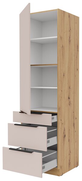 SOLEA k | vysoká skříňka 60 DKS-210 3S1F potravinová | 60 cm | UNI dvířka | PREMIUM BOX | artisan/kašmír | VÝBĚR ÚCHYTŮ