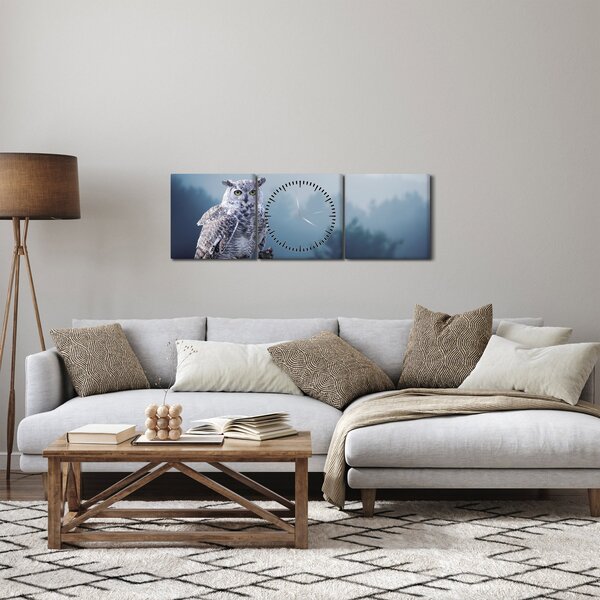 Obraz - Sova sněžná (s hodinami) (90x30 cm)