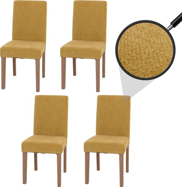 Sada 4 jídelních židlí Littau, kuchyňská židle s vysokým opěradlem, látka/textil šenil žlutá, nohy v přírodní barvě