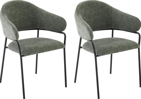 ByLIVING Židle set 2 CURVE / Potah z tkané látky v tmavě zelené barvě, rám v černé barvě / Jídelní židle / Kuchyňská židle / Rozměry: Š 60 x V 86 x H 58 cm