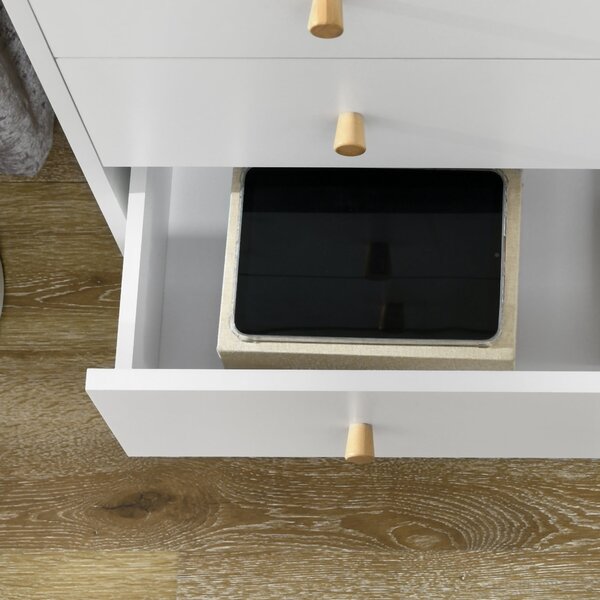HOMCOM Komoda se 3 zásuvkami do ložnice s nohami z borovicového dřeva pro obývací pokoj, kancelář, ložnici, nosnost 70 kg, 80x30x80 cm, bílá | Aosom