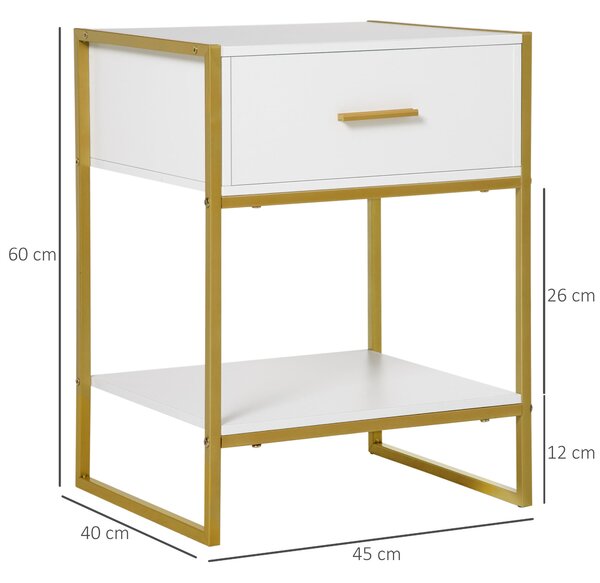 HOMCOM Noční stolek s zásuvkou a úložnou poličkou pro ložnici, obývací pokoj, kancelář, moderní styl 45x40x60 cm Bílý | Aosom