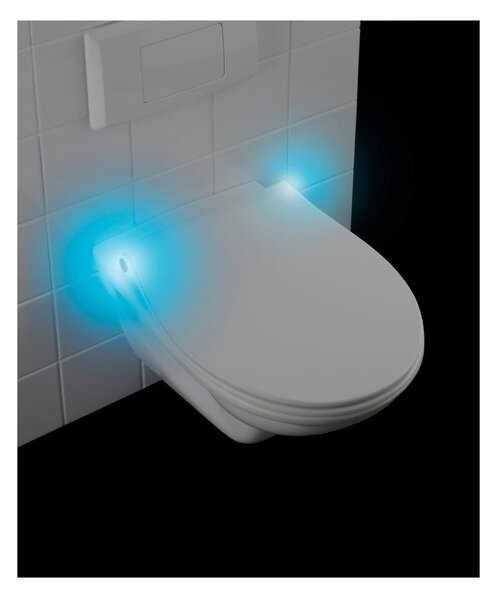 Bílé WC sedátko S LED světly a snadným zavíráním Wenko Gubbio, 44 x 36,8 cm