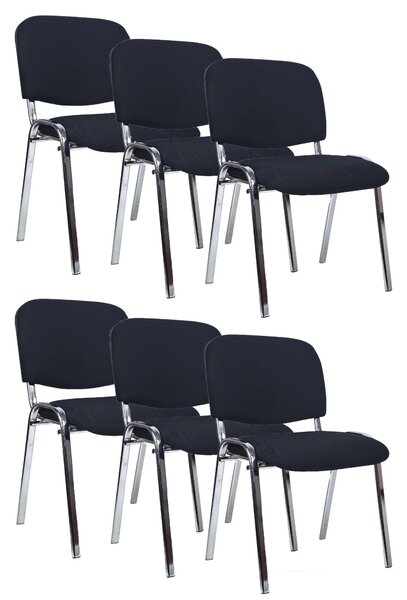 Casa Dolce stohovatelná židle pro návštěvníky SONDE, sada 6 kusů, černá a chrom, 50x55x80 cm, čalouněný sedák a opěrák, nosnost 100 kg