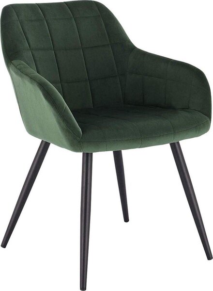 Jídelní židle samet zelená – černé kovové nohy – – výška sedáku 47 cm – moderní – 1 kus