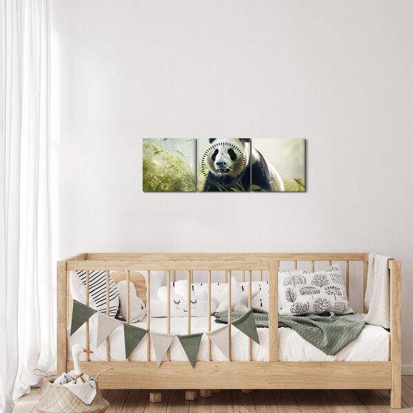 Obraz - Panda (s hodinami) (90x30 cm)