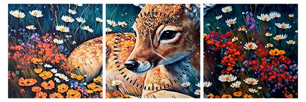 Obraz - Malované srně (s hodinami) (90x30 cm)