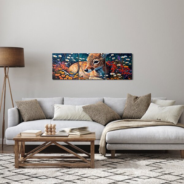 Obraz - Malované srně (s hodinami) (90x30 cm)