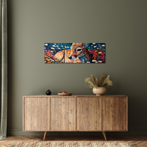Obraz - Malované srně (s hodinami) (90x30 cm)