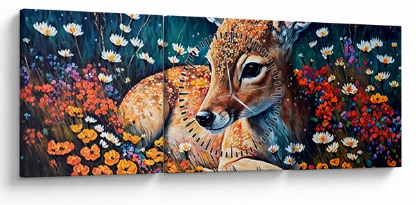 Obraz - Malované srně (s hodinami) (90x30 cm)